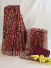 Banarasee Chiffon Printed Saree & Hand Work With Scallop Border-Brown