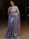 Banarasee Handloom Tissue Saree With Silver Zari Border-Lavender
