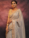 Banarasee Handwoven Zari Border Soft Tissue Saree-Grey