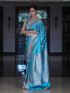 Banarasee Handloom Mashru Silk Saree With Jaal Design & Lace Border-Sky Blue