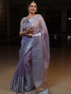 Banarasee Handloom Tissue Saree With Silver Zari Border-Lavender