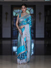 Banarasee Handloom Mashru Silk Saree With Jaal Design & Lace Border-Sky Blue