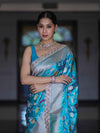 Banarasee Handloom Mashru Silk Saree With Jaal Design & Lace Border-Sky Blue