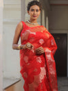 Banarasee Organza Mix Saree With Zari Buta & Scallop Border Design-Red