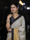 Banarasee Handloom Dual Color Plain Tissue Saree With Lace-Gold & Silver
