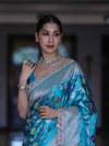Banarasee Handloom Mashru Silk Saree With Jaal Design & Lace Border-Sky Blue