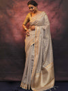 Banarasee Handwoven Zari Border Soft Tissue Saree-Grey