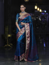 Banarasee Handloom Tissue Saree With Buti Design Contrast Border & Lace-Teal Blue