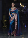 Banarasee Handloom Tissue Saree With Buti Design Contrast Border & Lace-Teal Blue