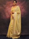 Banarasee Handwoven Zari Border Soft Tissue Saree-Yellow