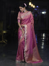Banarasee Handloom Dual Tone Shimmer Tissue Saree With Buti Design Zari Border & Lace-Pink