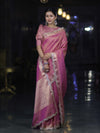 Banarasee Handloom Dual Tone Shimmer Tissue Saree With Buti Design Zari Border & Lace-Pink