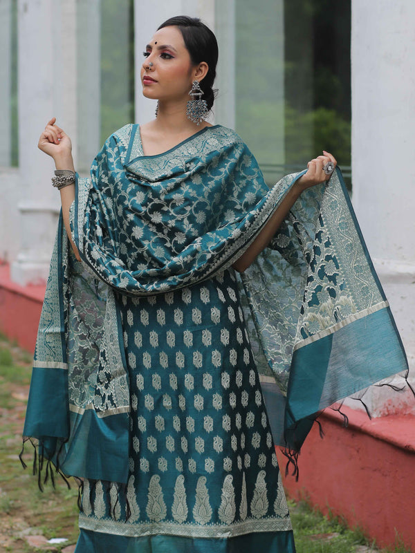 Banarasee Cotton Silk Zari Work Salwar Kameez With Hand-Painted Dupatt