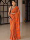 Bhagalpur Cotton Silk Ghichha Work Embroidered Saree-Orange