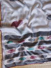 Banarasee Chiffon Saree With Swarovski Work & Contrast Blouse-Grey