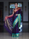 Banarasee Handloom Semi Silk Saree With Buti Design & Contrast Zari Border-Violet