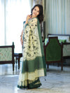 Banarasee Handloom Cotton Silk Kota Check Saree With Resham Embroidery & Contrast Border-Light Yellow