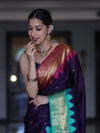 Banarasee Handloom Semi Silk Saree With Buti Design & Contrast Zari Border-Violet