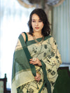 Banarasee Handloom Cotton Silk Kota Check Saree With Resham Embroidery & Contrast Border-Light Yellow