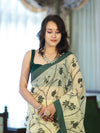 Banarasee Handloom Cotton Silk Kota Check Saree With Resham Embroidery & Contrast Border-Light Yellow