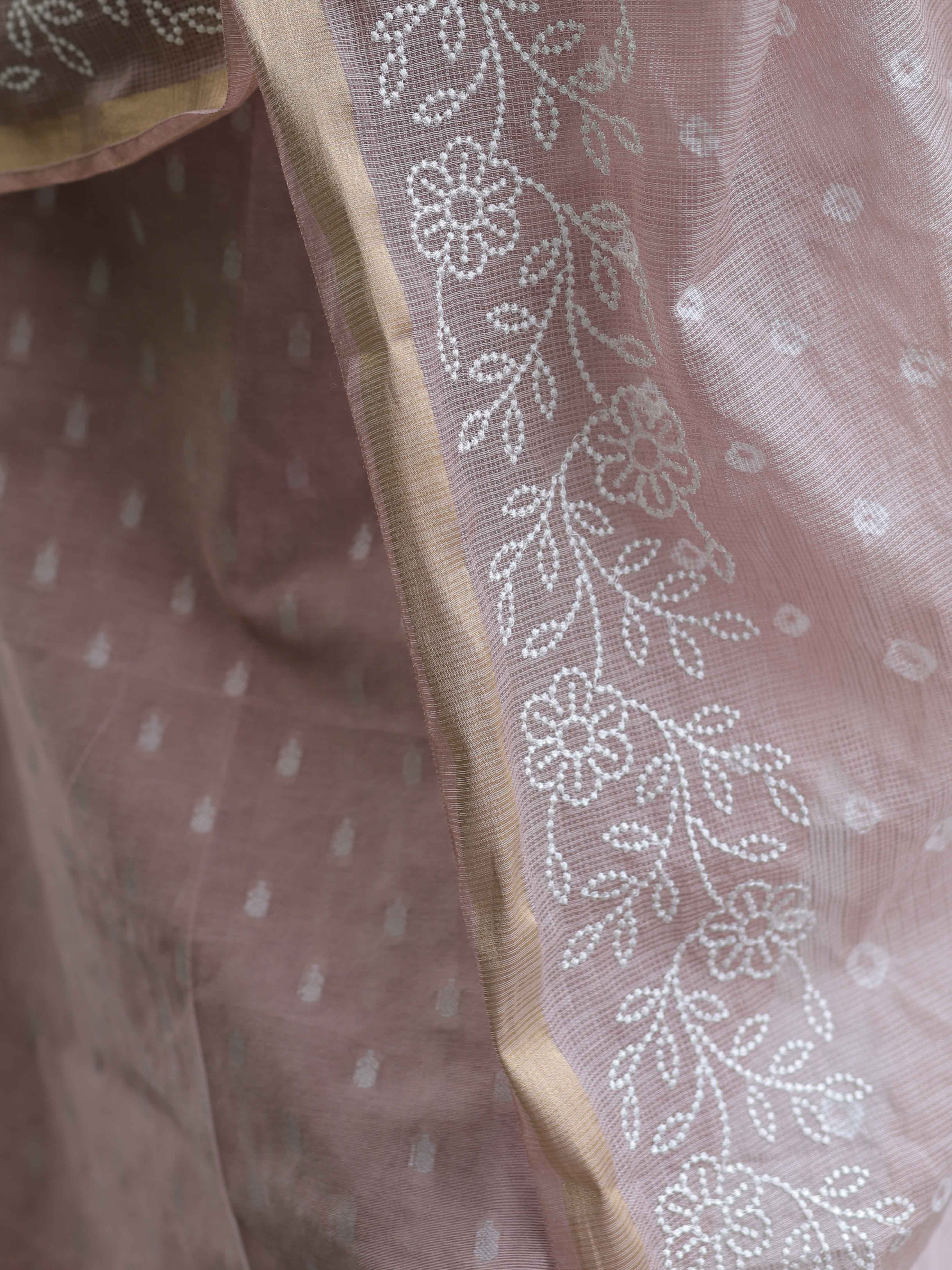 Banarasee Chanderi Cotton Resham Buti Salwar Kameez Fabric With embroidered Kota Dupatta-Mauve