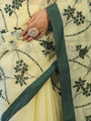Banarasee Handloom Cotton Silk Kota Check Saree With Resham Embroidery & Contrast Border-Light Yellow