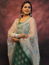 Banarasee Chanderi Salwar Kameez Fabric & Dupatta With Silver Zari-Green & White