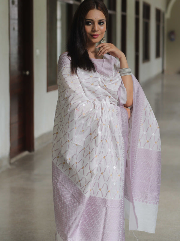 Banarasee Cotton Silk Resham Work Salwar Kameez Fabric & Dupatta-White