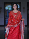 Banarasee Semi-Silk Zari Work Salwar Kameez Fabric With Digital Printed Dupatta Set-Red