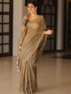 Banarasee Handloom Pure Linen Sequins Work Saree-Brown