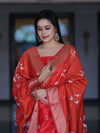 Banarasee Semi-Silk Zari Work Salwar Kameez Fabric With Digital Printed Dupatta Set-Red