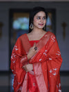 Banarasee Semi-Silk Zari Work Salwar Kameez Fabric With Digital Printed Dupatta Set-Red