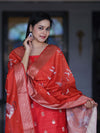 Banarasee Semi-Silk Zari Work Salwar Kameez Fabric With Digital Printed Dupatta Set-Red