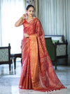 Bhagalpur Handloom Linen Tissue Batik Pattern Saree-Rust