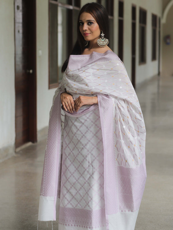 Banarasee Cotton Silk Resham Work Salwar Kameez Fabric & Dupatta-White