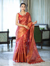Bhagalpur Handloom Linen Tissue Batik Pattern Saree-Rust