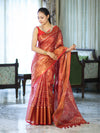 Bhagalpur Handloom Linen Tissue Batik Pattern Saree-Rust
