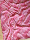 Banarasee Chiffon Saree With Zig-Zag Foil Print & Gota Lace Border-Pink