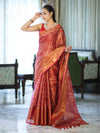 Bhagalpur Handloom Linen Tissue Batik Pattern Saree-Rust