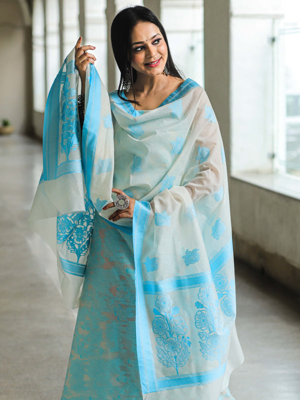 Banarasee Cotton Silk Resham Work Salwar Kameez Fabric & Dupatta-White