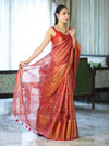 Bhagalpur Handloom Linen Tissue Batik Pattern Saree-Rust