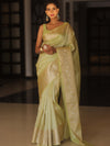 Banarasee Handwoven Broad Zari Border Tissue Saree-Green