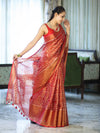Bhagalpur Handloom Linen Tissue Batik Pattern Saree-Rust
