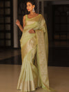 Banarasee Handwoven Broad Zari Border Tissue Saree-Green