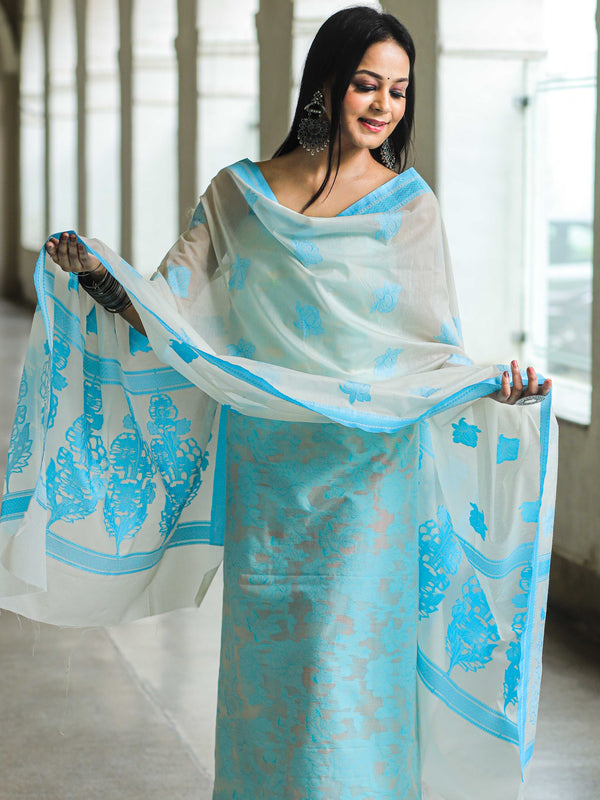 Banarasee Cotton Silk Resham Work Salwar Kameez Fabric & Dupatta-White