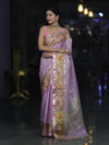 Banarasee Kota Checks Tissue Saree With Zari & Thread Embroidery & Contrast Border-Lilac