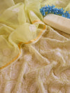 Banarasee Kota Doria Hand-Embroidered Salwar Kameez With Dupatta Set-Yellow