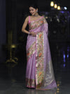 Banarasee Kota Checks Tissue Saree With Zari & Thread Embroidery & Contrast Border-Lilac