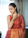 Bhagalpur Handloom Linen Tissue Batik Pattern Saree-Rust