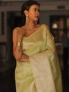 Banarasee Handwoven Broad Zari Border Tissue Saree-Green